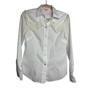 VTG H Bar C White Fringe Snap Shirt Blouse Women's Sz. 36 (US M)